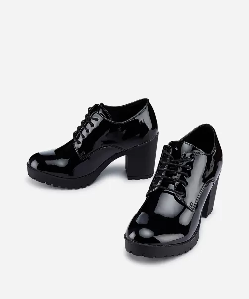 Zapatos De Tacón Mujer Negros Marypaz Zapato Tacón Cordones Efecto